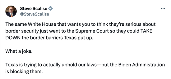Tweet on SCOTUS ruling on Texas border measures