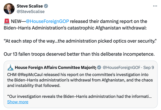 tweet on committee report on afghan withdrawal