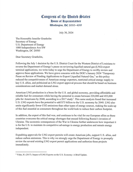 Arrington Leads Over 50 Colleagues in Bipartisan Call for Biden-Harris Admin to Approve LNG Export Permits