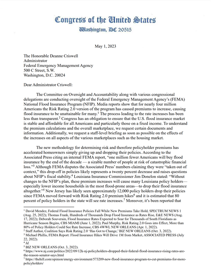 Scalise NFIP oversight letter May 2023